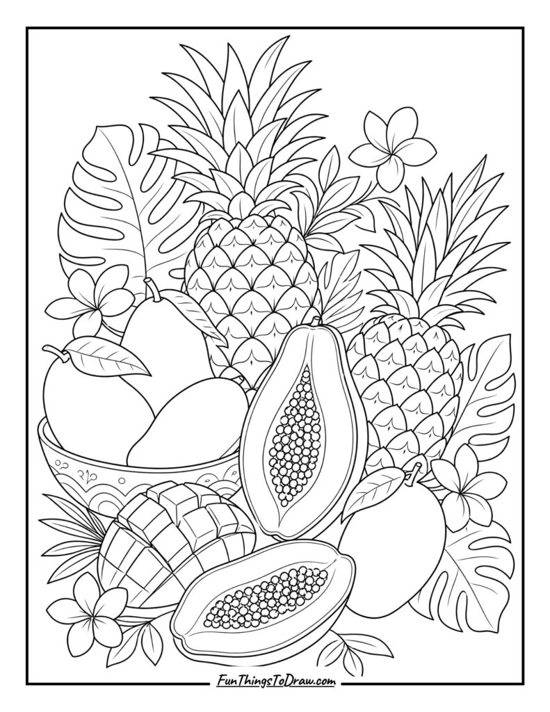 Tropical Fruit Fiesta coloring page