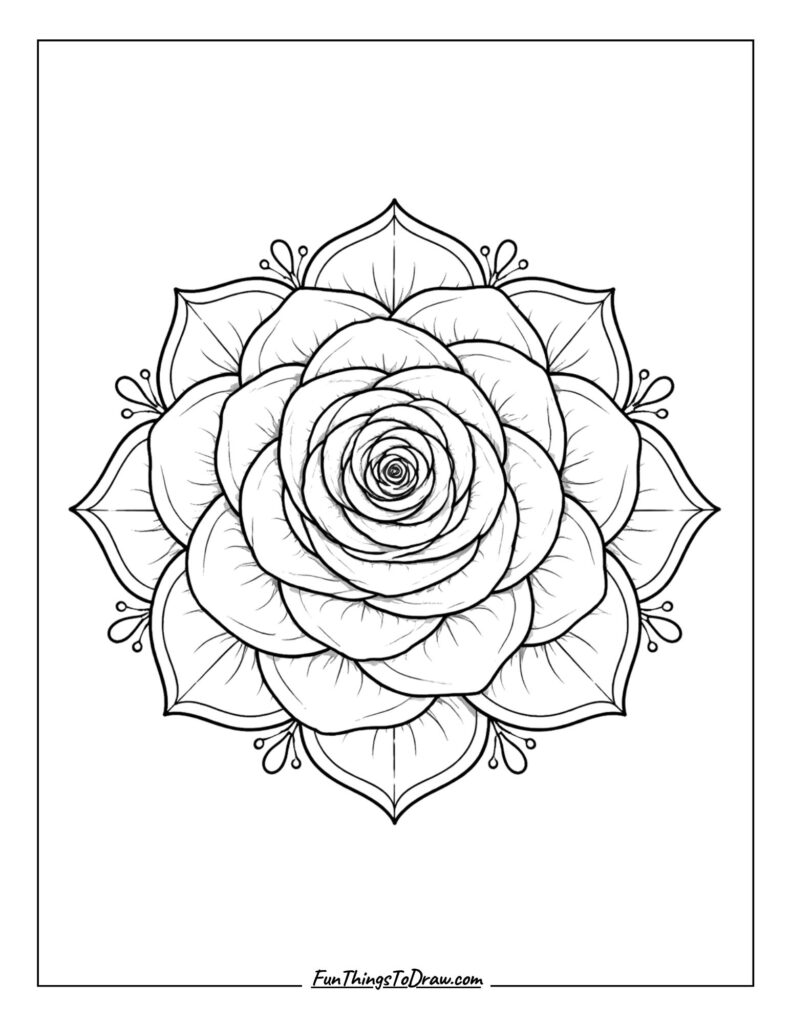 rose mandala coloring page for adults