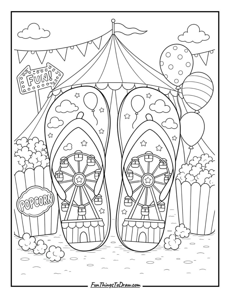 Carnival Fun Flip-Flops coloring page