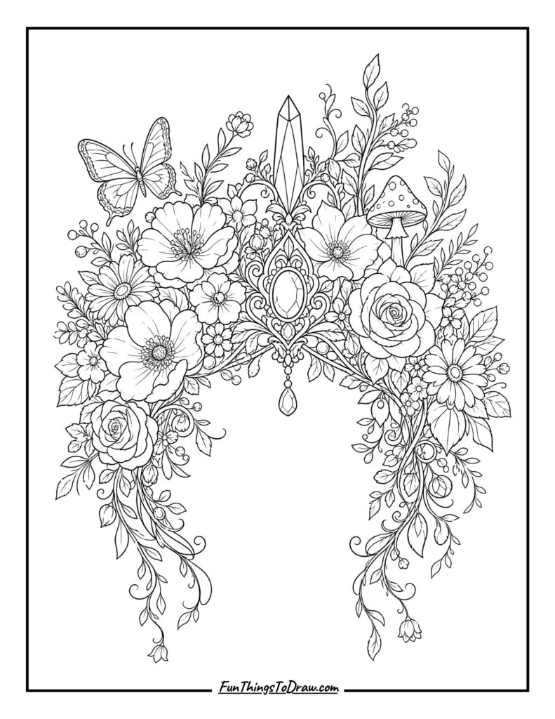 Fairy Tale Flower Crown coloring sheet