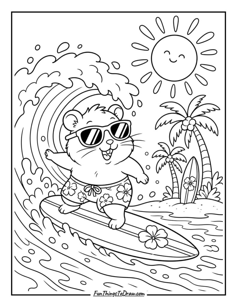 Hamster Surfer Riding a Wave