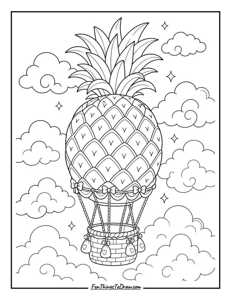 Pineapple Hot Air Balloon coloring page