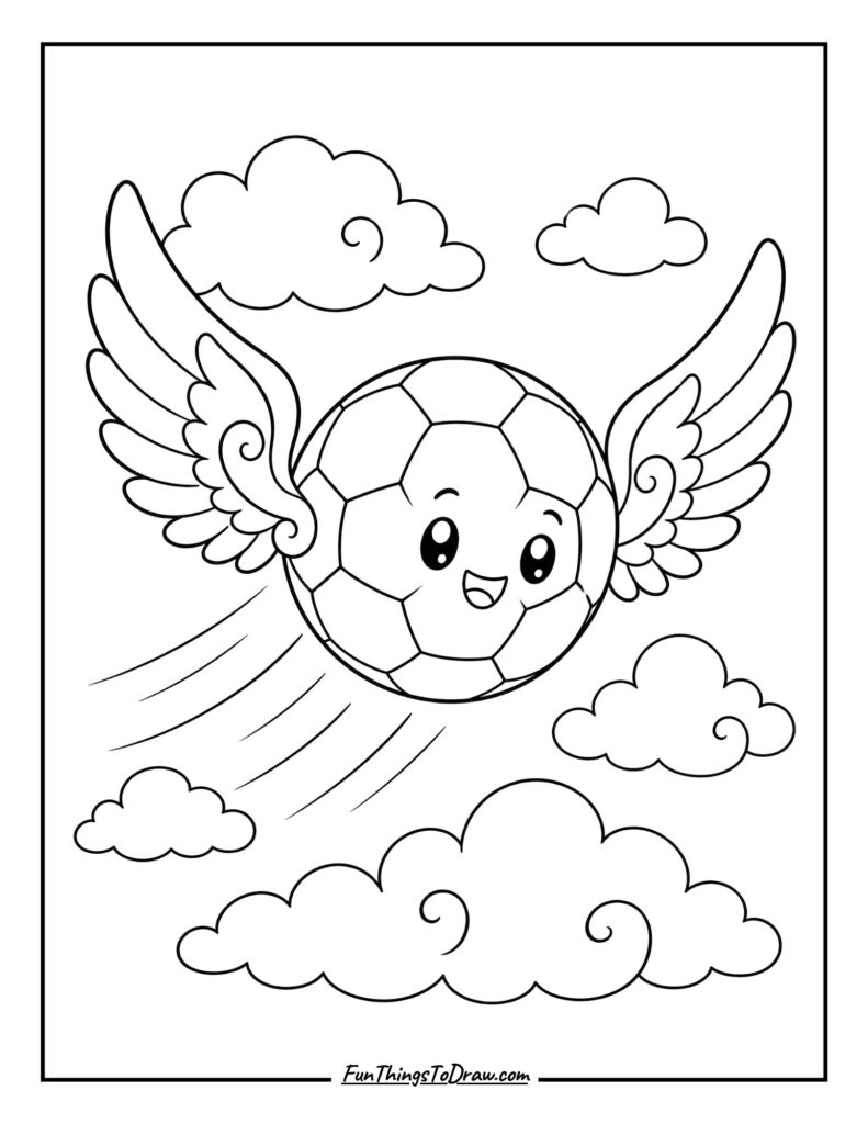 Soccer Ball with Wings coloring page