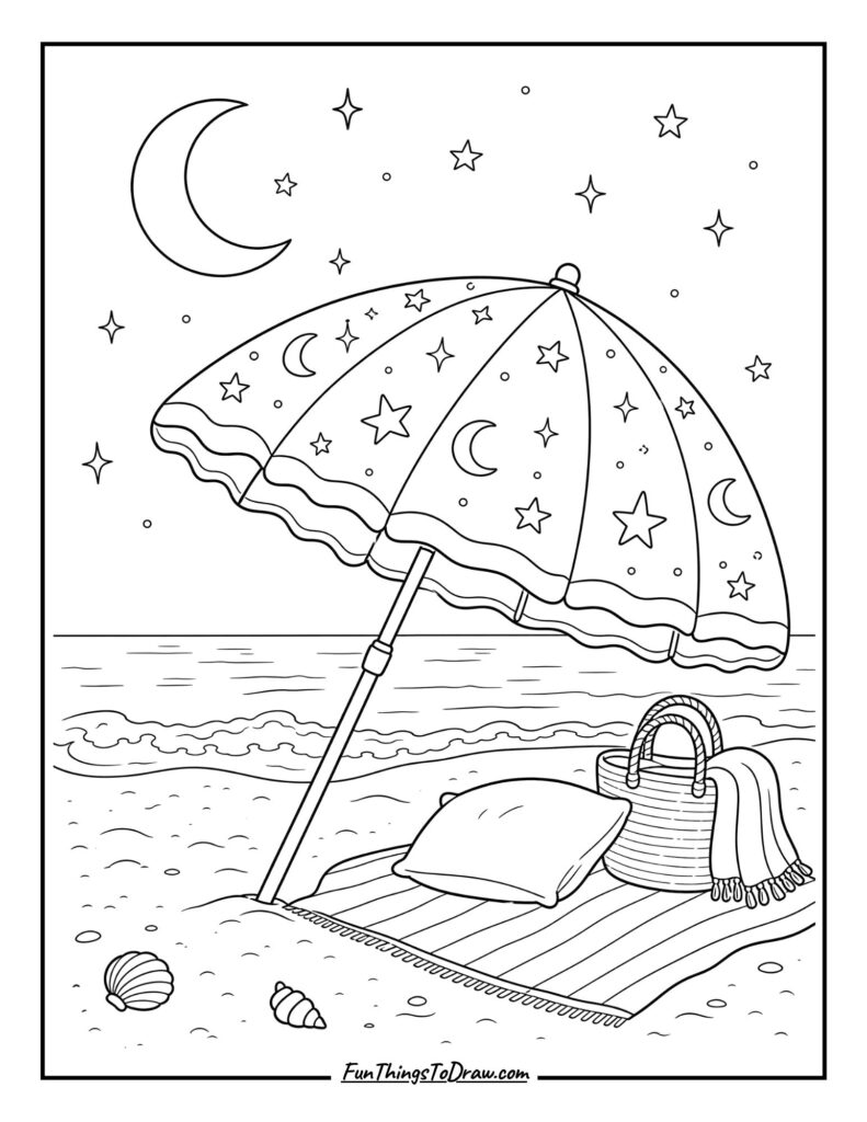 Starry Night Umbrella coloring page