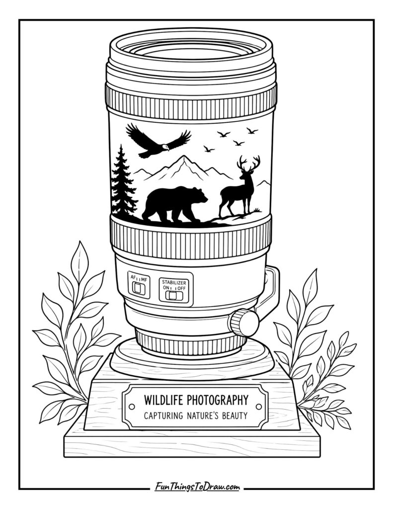 Wildlife Photography Lens Trophy Coloring Page