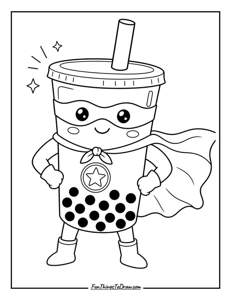 Boba Tea Superhero coloring page for adults