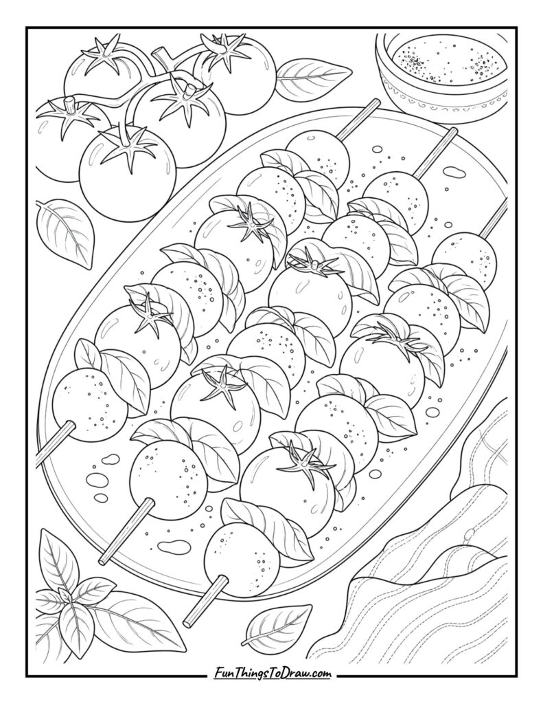 Caprese Skewers coloring sheet