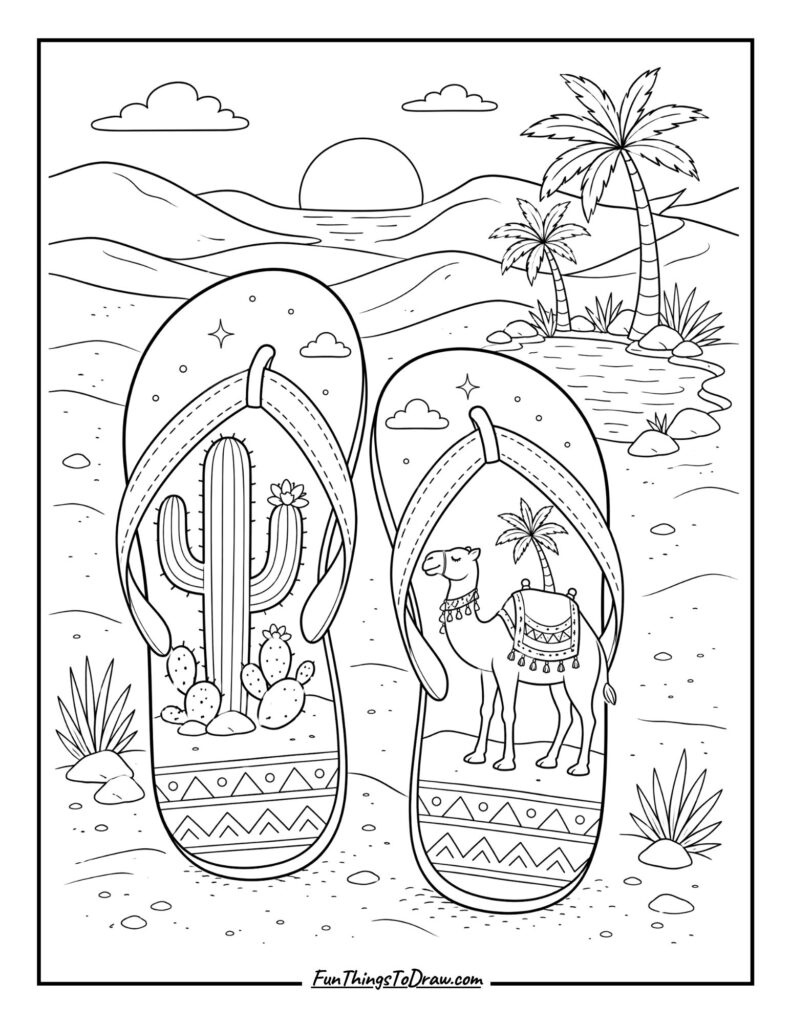 Desert Oasis Flip-Flops coloring page