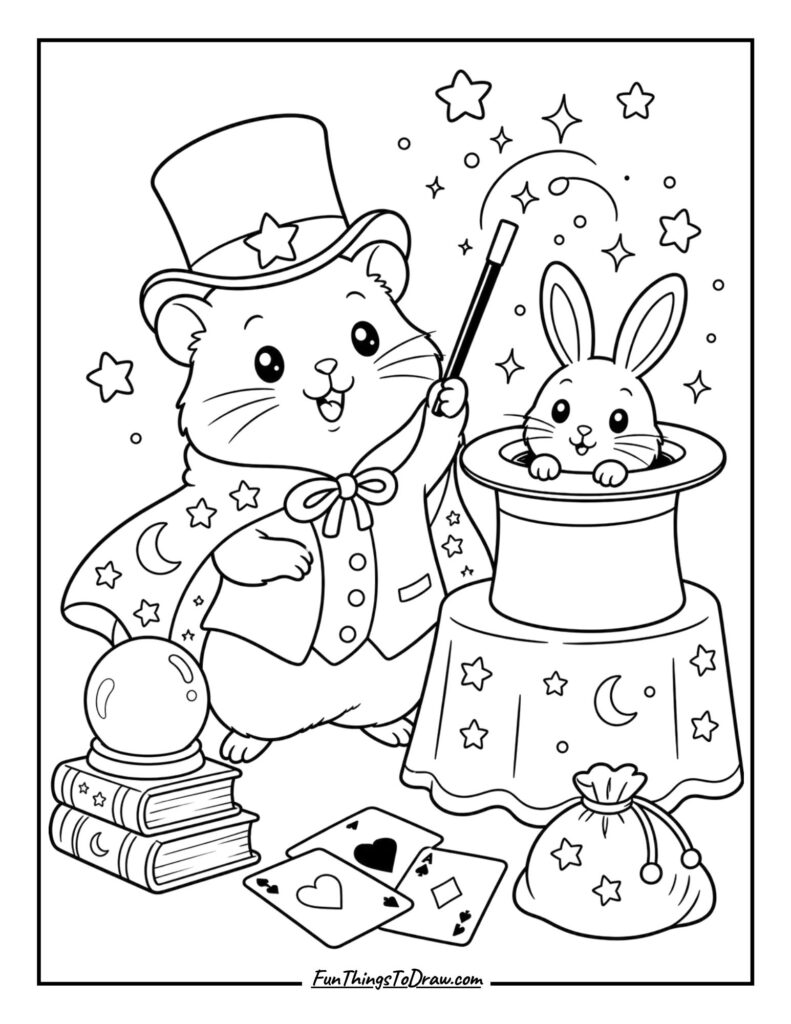 Hamster Magician Coloring Page