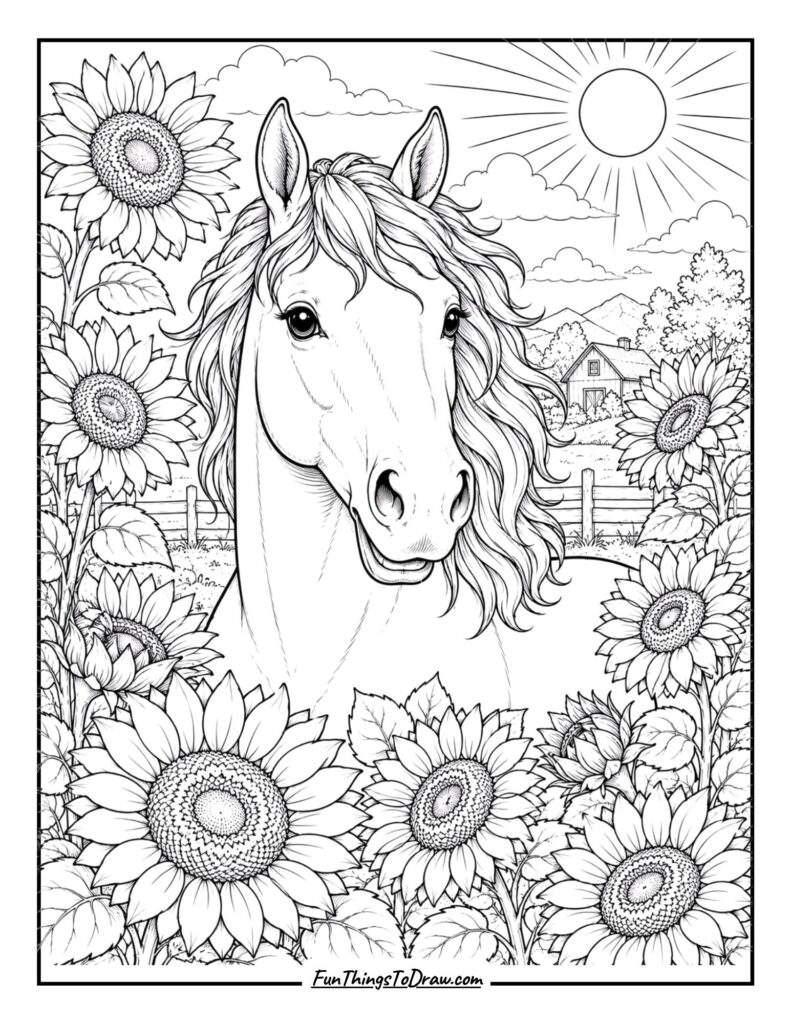 Horse with Sunflowers
