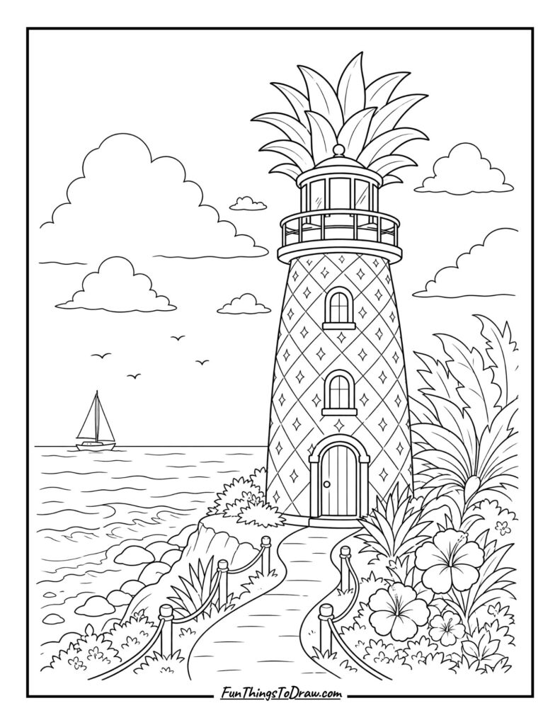 Pineapple Lighthouse coloring page