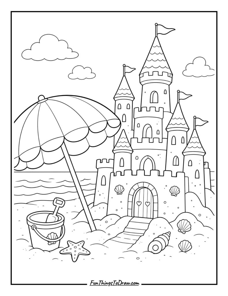 Sandcastle Kingdom Umbrella coloring page