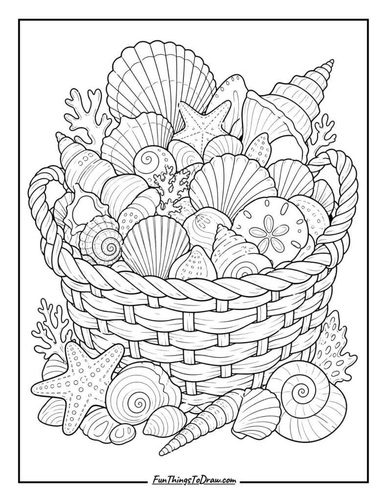 Seashells in a Woven Basket