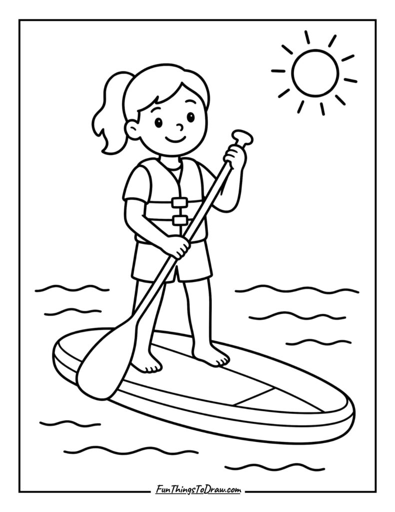Paddleboarding coloring page