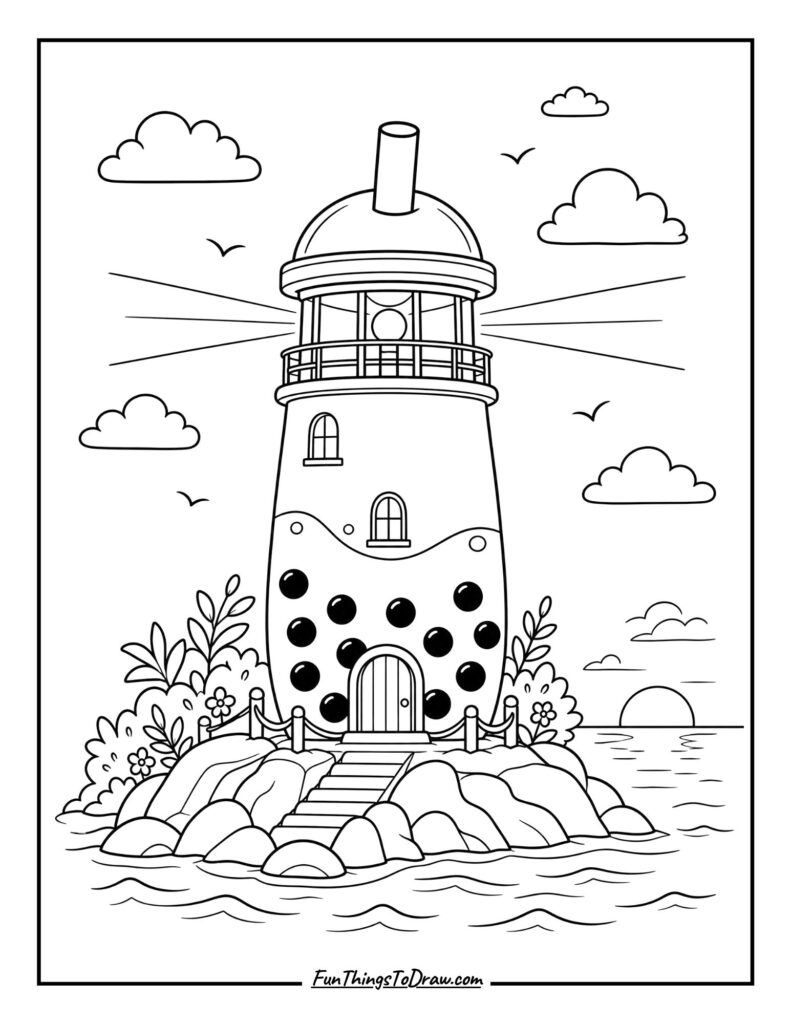 Boba Tea Lighthouse coloring page