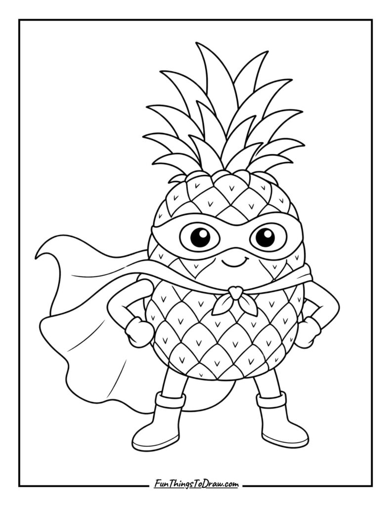 Pineapple Superhero coloring page