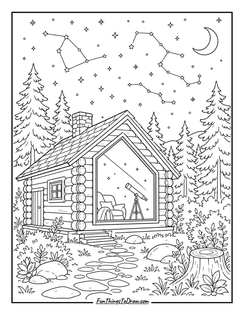 Stargazer's Cabin coloring page