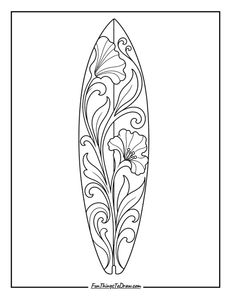 Art Nouveau Flora Surfboard Design
