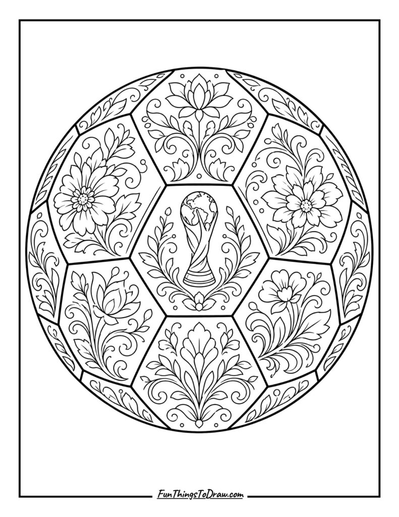 Soccer Ball with Floral Patterns coloring page