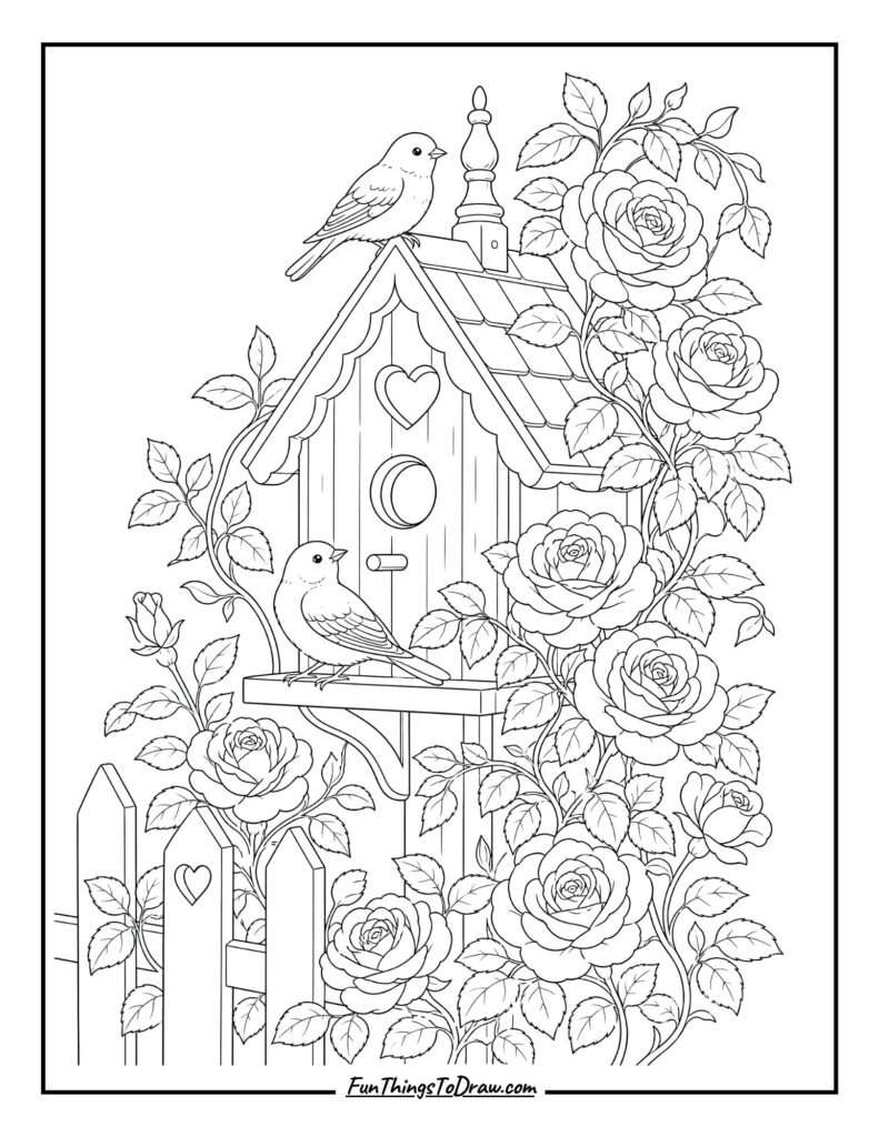 Birdhouse with Climbing Roses