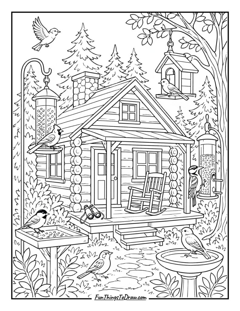Birdwatcher's Haven coloring page