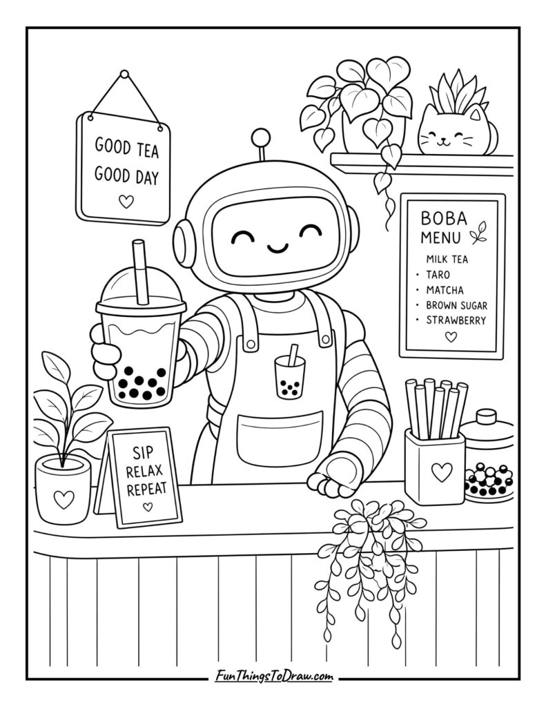 Boba Tea Robot coloring page