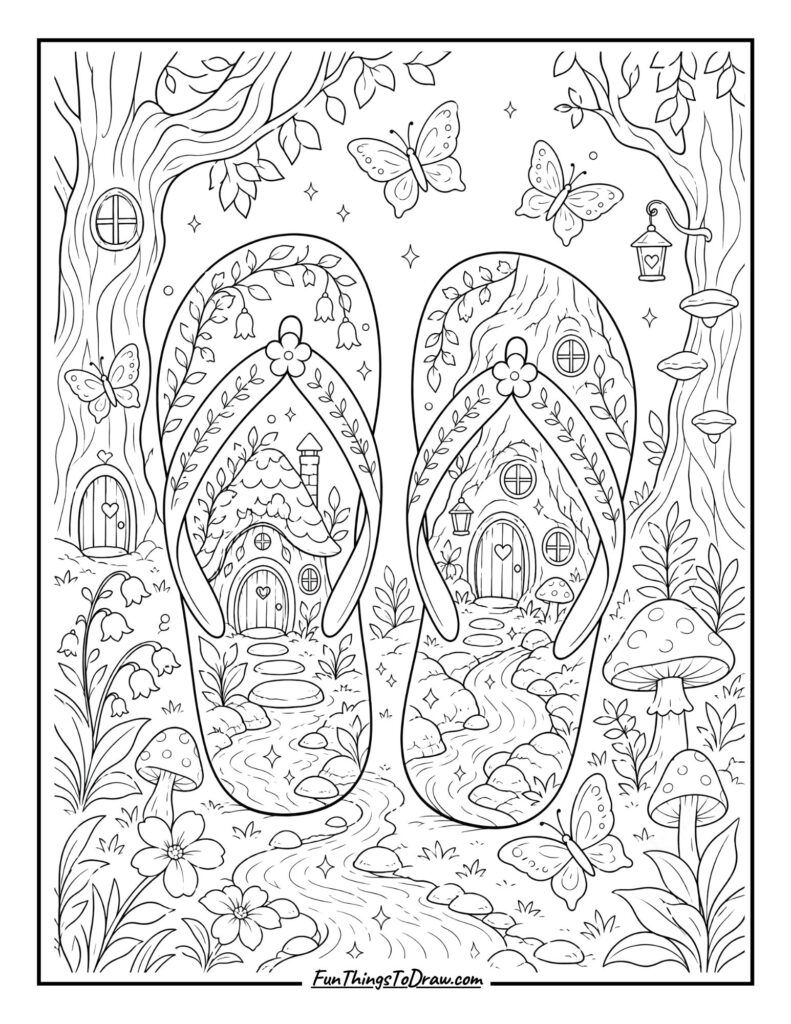 Fairy Tale Forest Flip-Flops coloring page