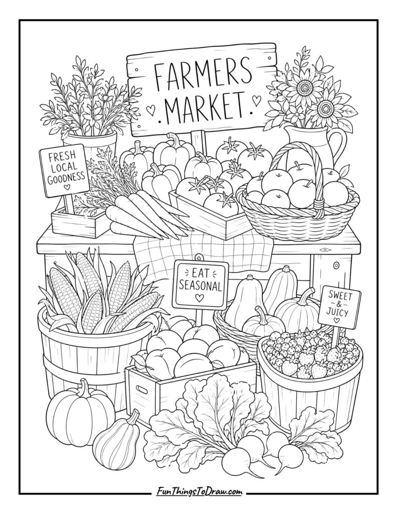 Farmers Market Bounty coloring page