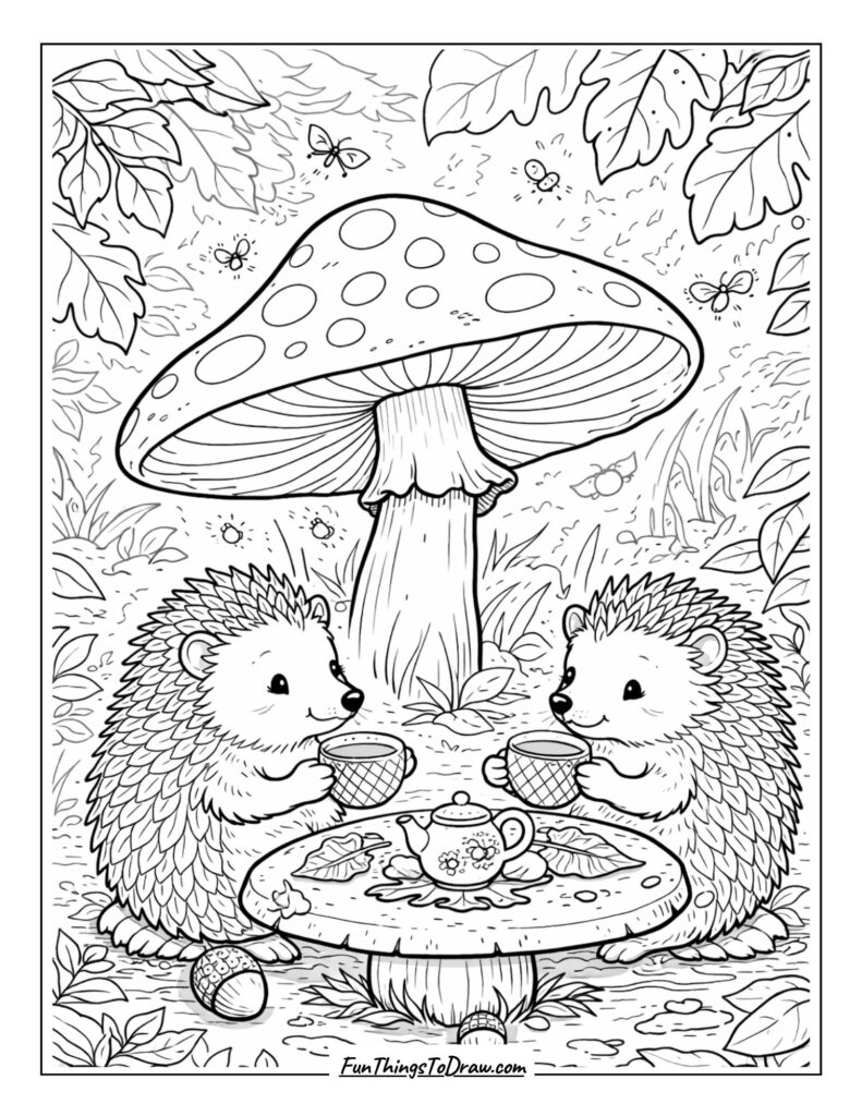 Hedgehog Tea Party Coloring Page