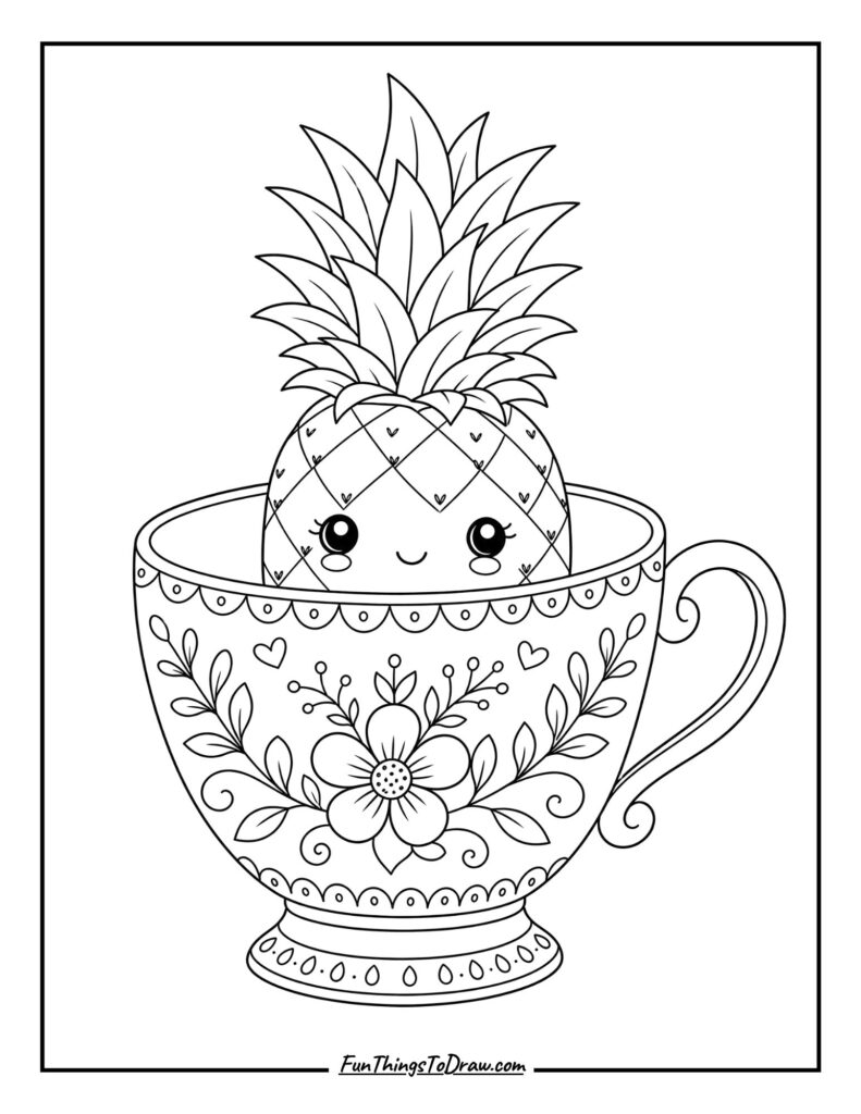 Pineapple in a Teacup coloring page