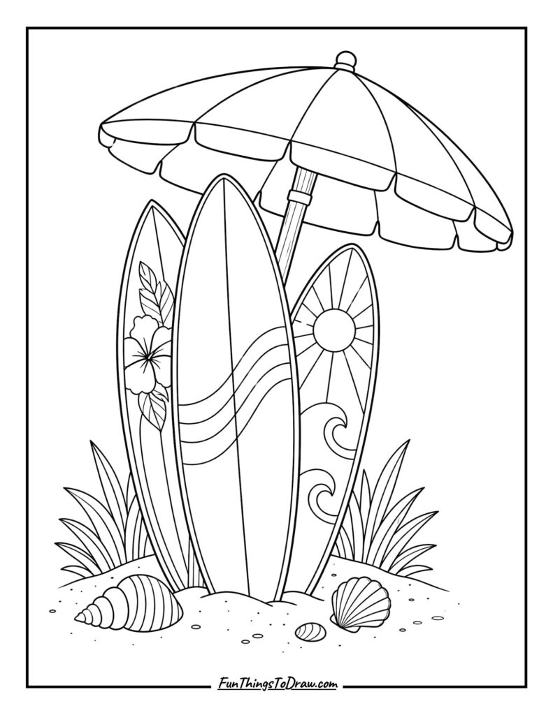 Surfboard Stack Umbrella coloring page