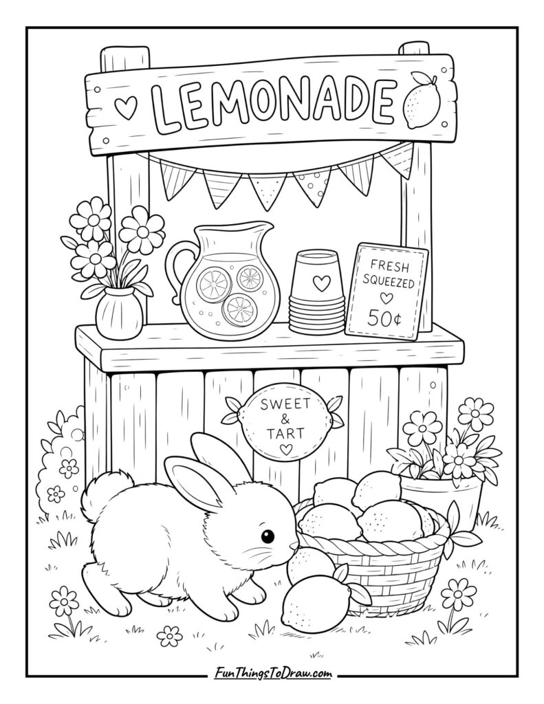 A Bunny Near Lemonade Stand Coloring Page