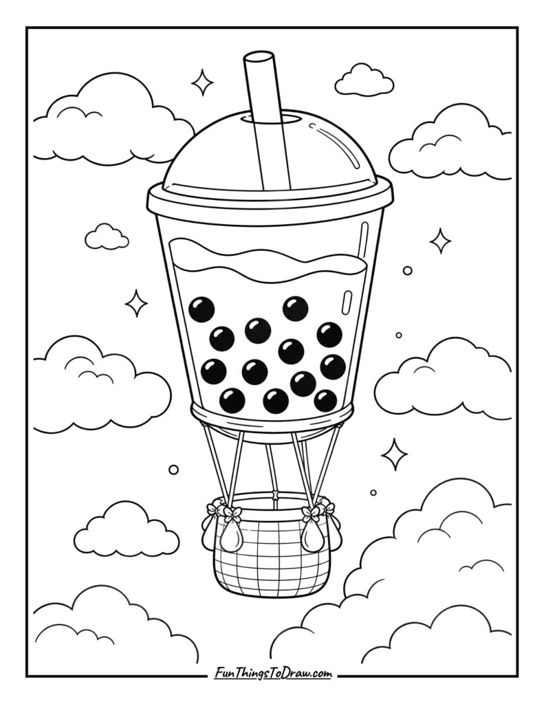 Boba Tea Hot Air Balloon coloring page
