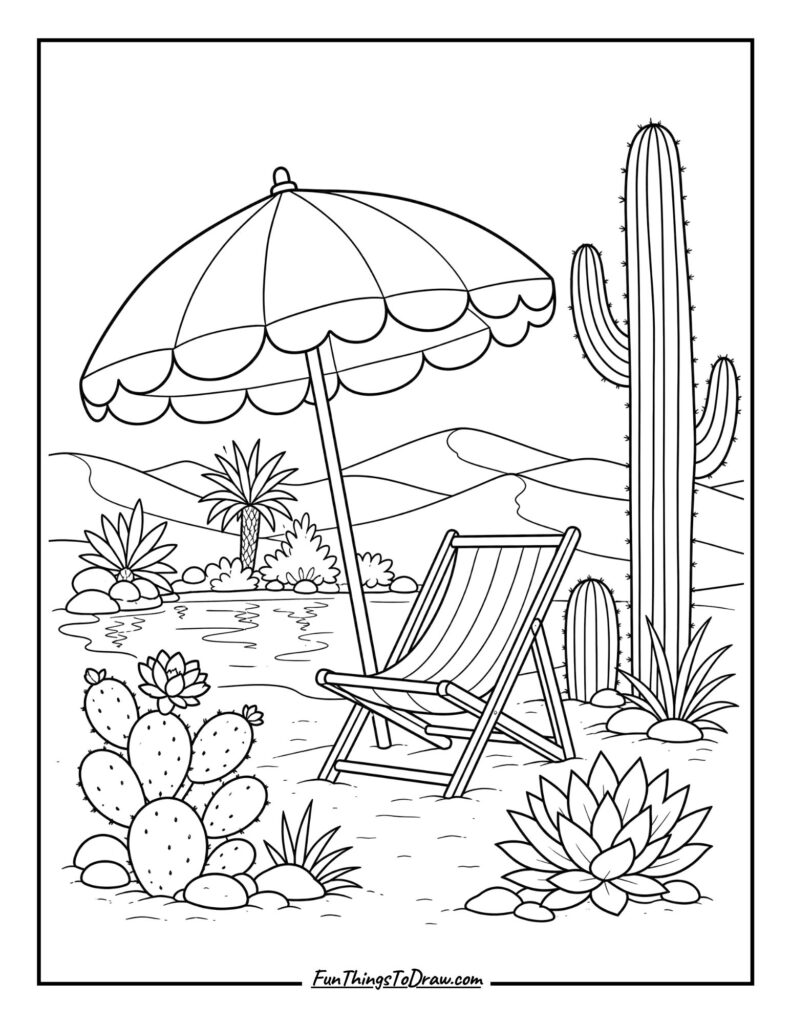 Desert Oasis Umbrella coloring page