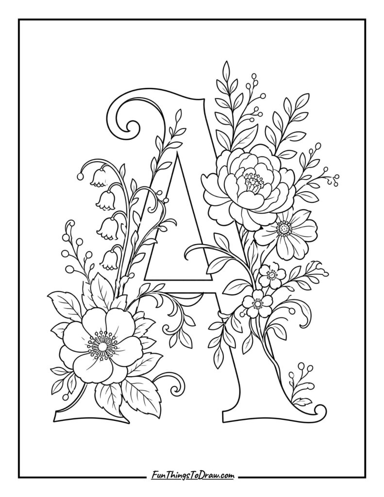 Floral Alphabet Letter coloring page