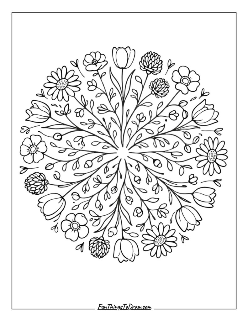Wildflower mandala coloring page