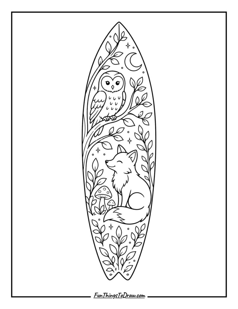 Enchanted Forest Creatures Surfboard