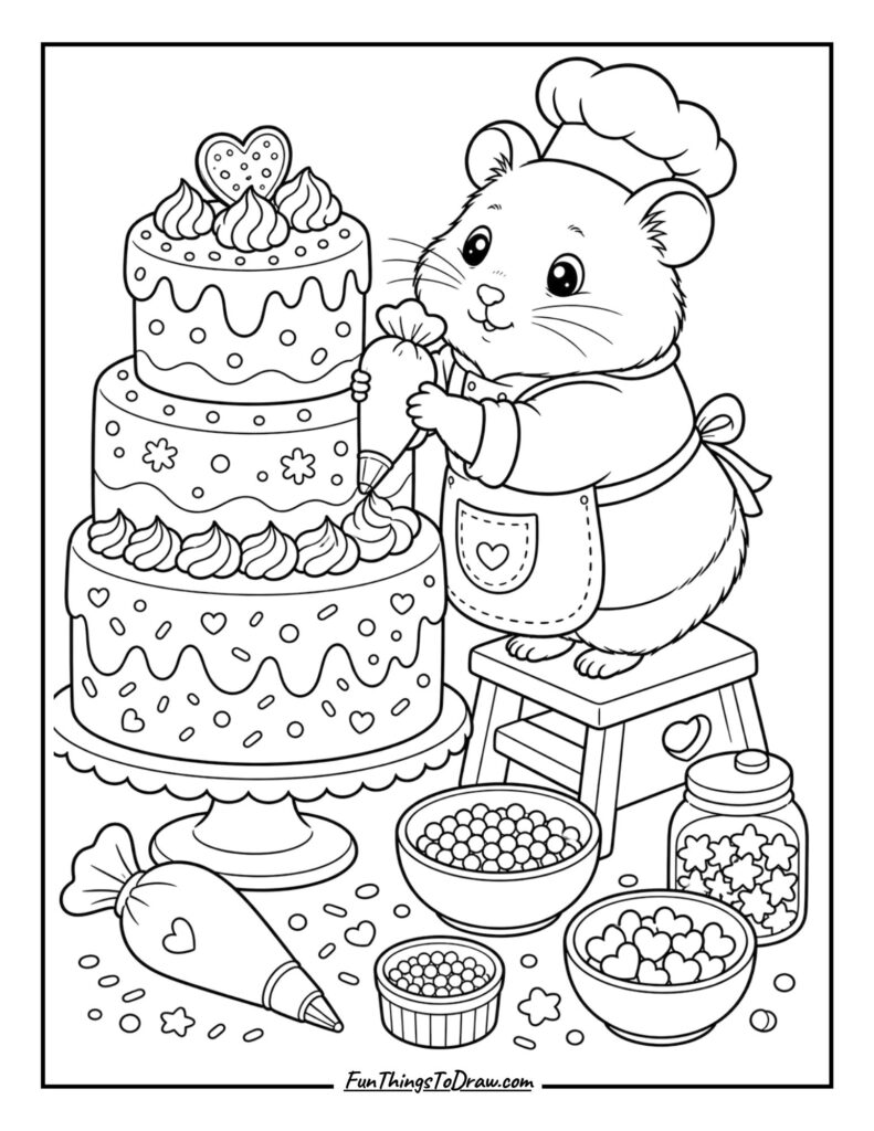 Hamster Chef Decorating a Cake