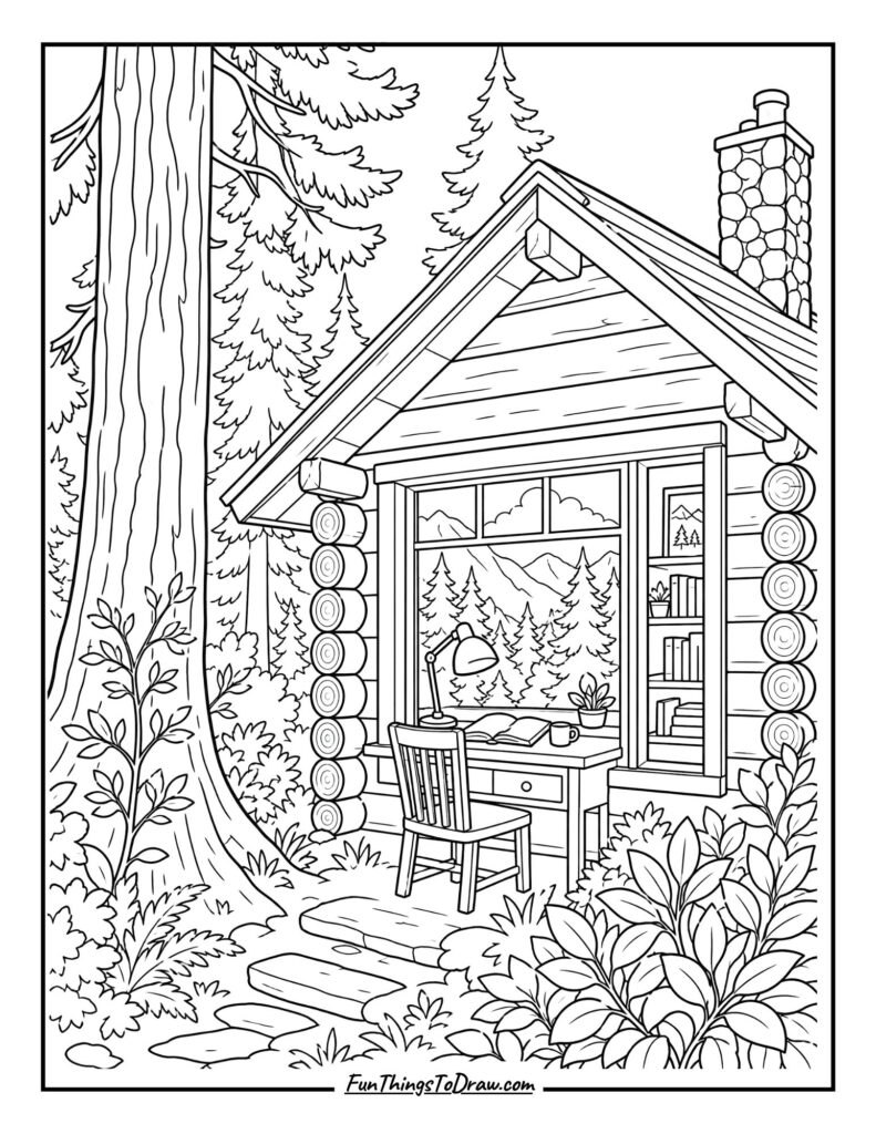 Writer's Retreat Cabin coloring page