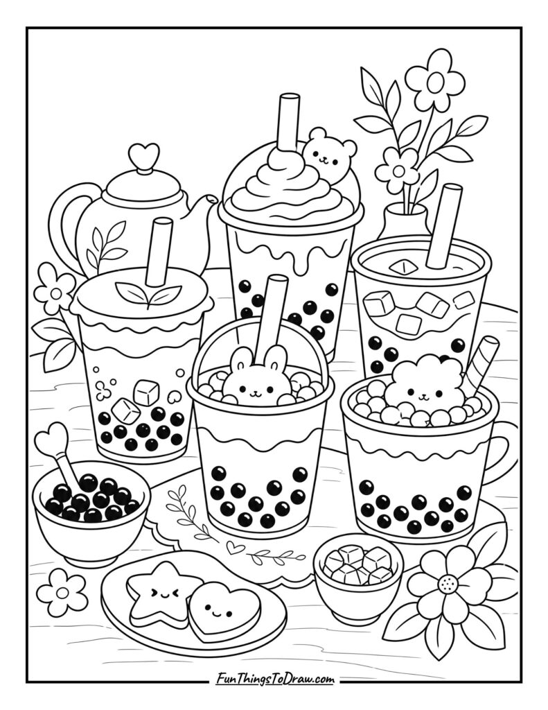 Boba Tea Party coloring page