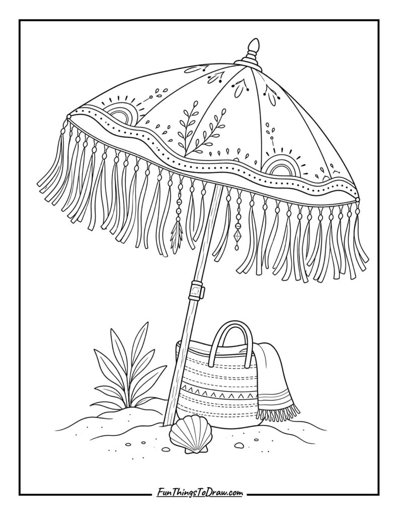 Bohemian Fringe Umbrella coloring page
