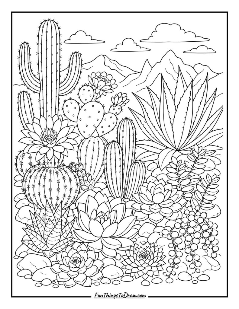 Cactus Garden Harmony coloring page