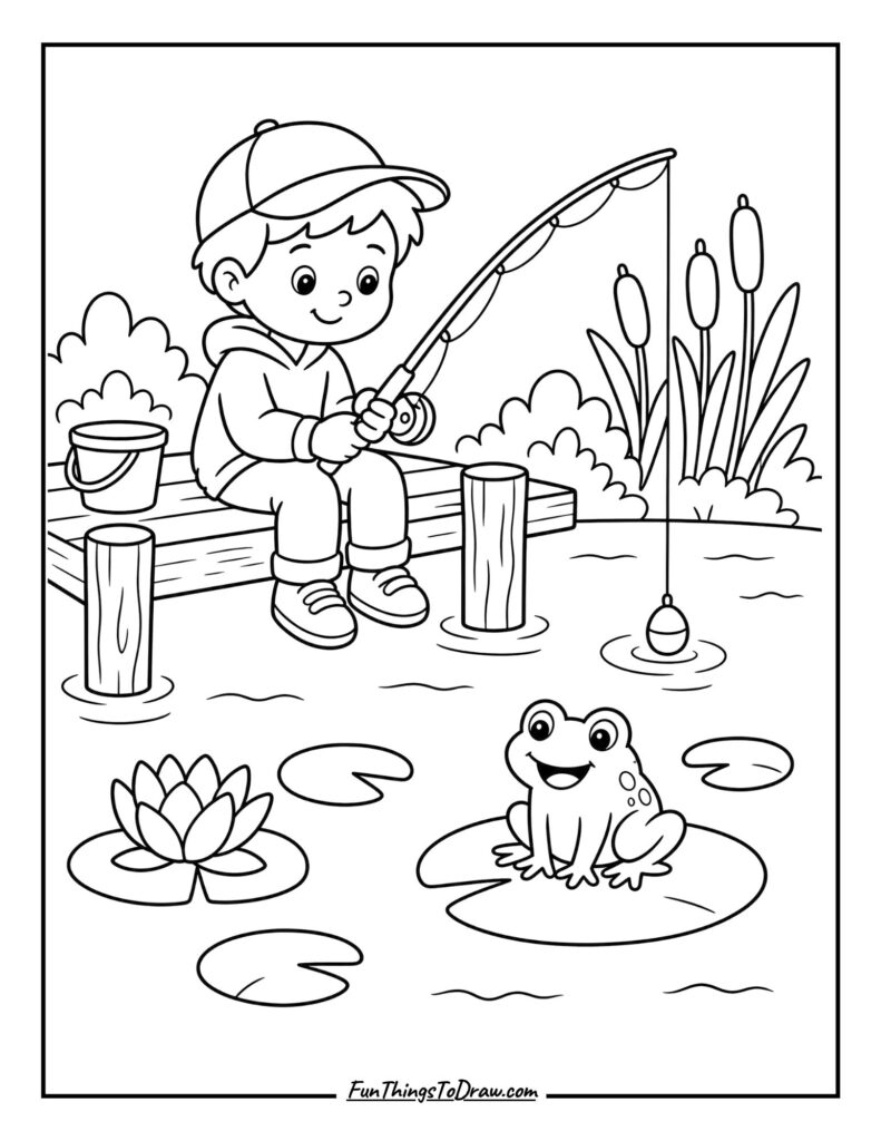 Fishing Fun in summer coloring page