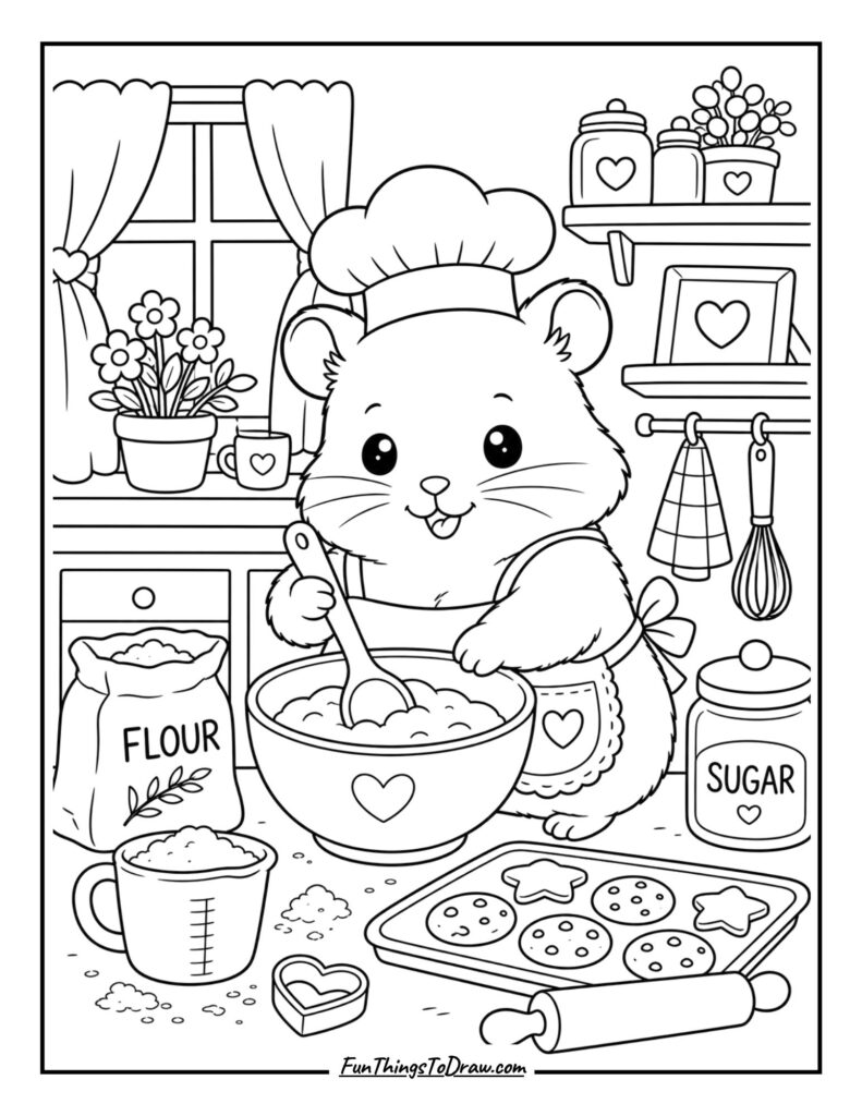 Hamster Baking Cookies coloring page for adults