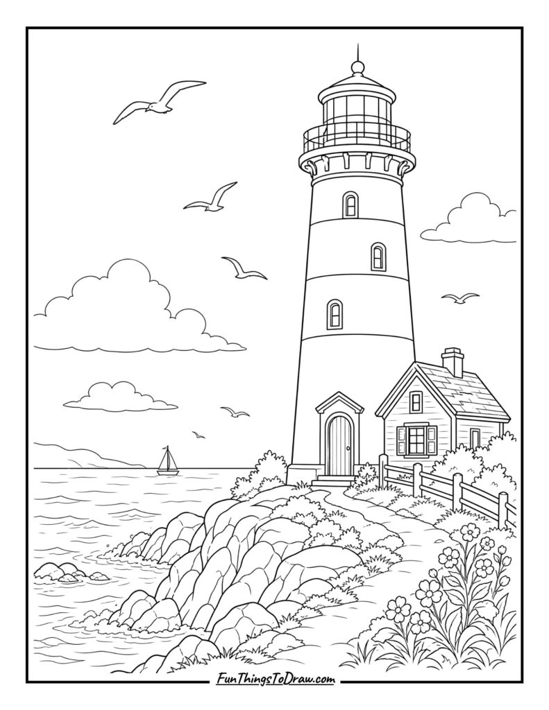 Lighthouse by the Sea coloring page