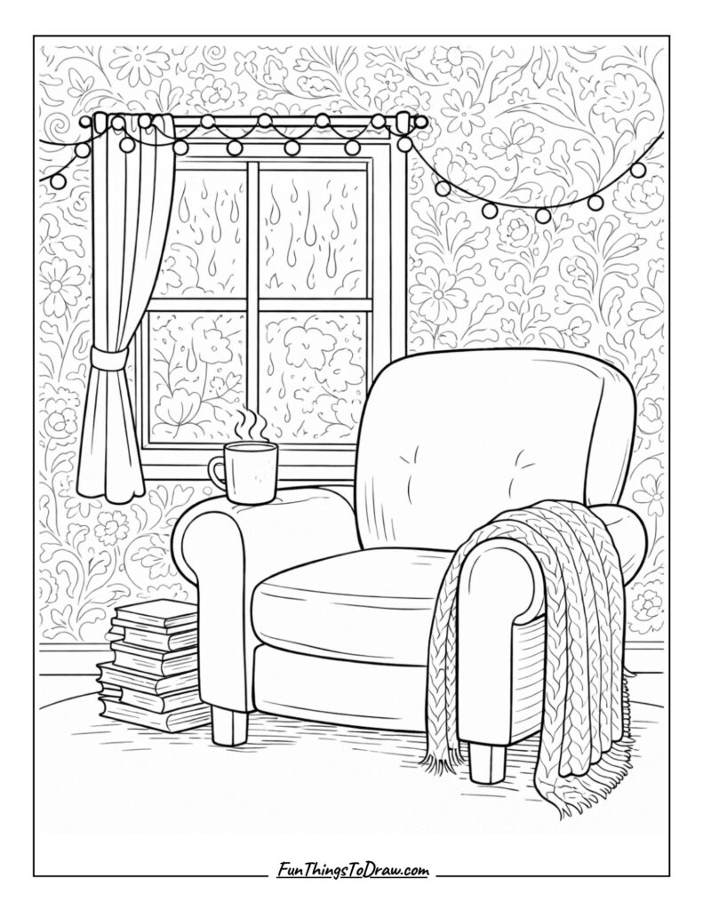 Rainy Reading Chair coloring page
