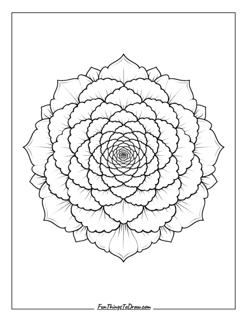 cabbage rose mandala coloring sheet