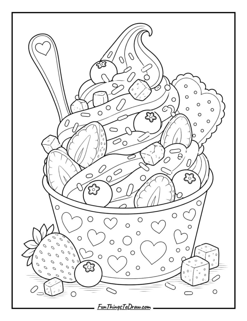 Frozen Yogurt with Toppings (summer food coloring sheet)
