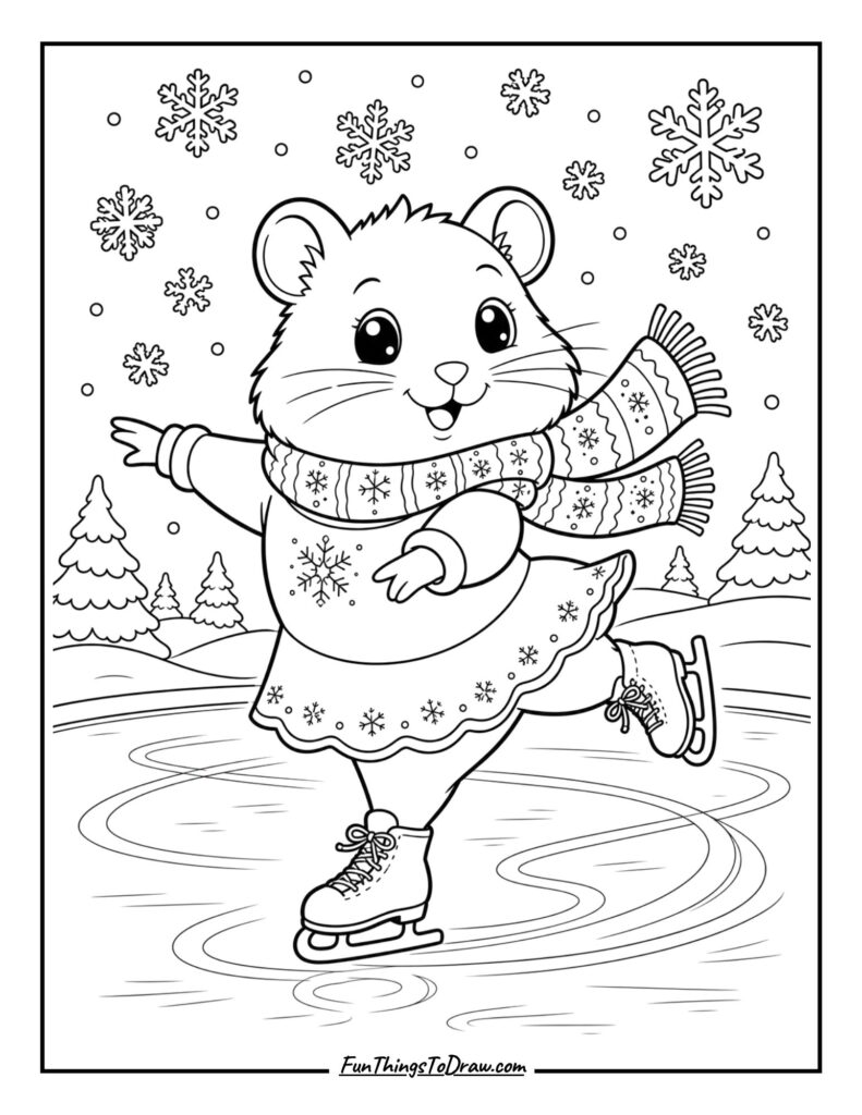 Hamster Ice Skater on a Rink coloring page