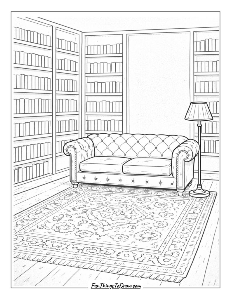 Cozy Library Sofa Coloring Page